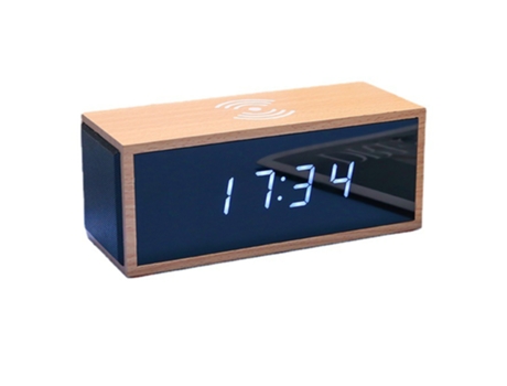 Despertador com Bluetooth Carregamento Sem Fio Madeira Altifalante RNEMITERY