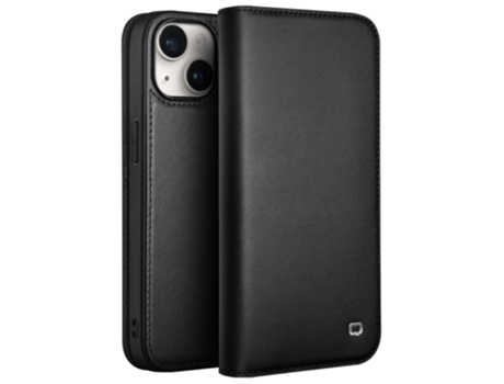 Capa Genuíno Para Iphone 15 Qialino Pele Anti-riscos Preto