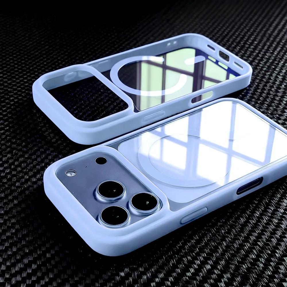 Capa Magnética Transparente Para Iphone (azul Claro, Iphone 15), Capa De Celular Elegante.