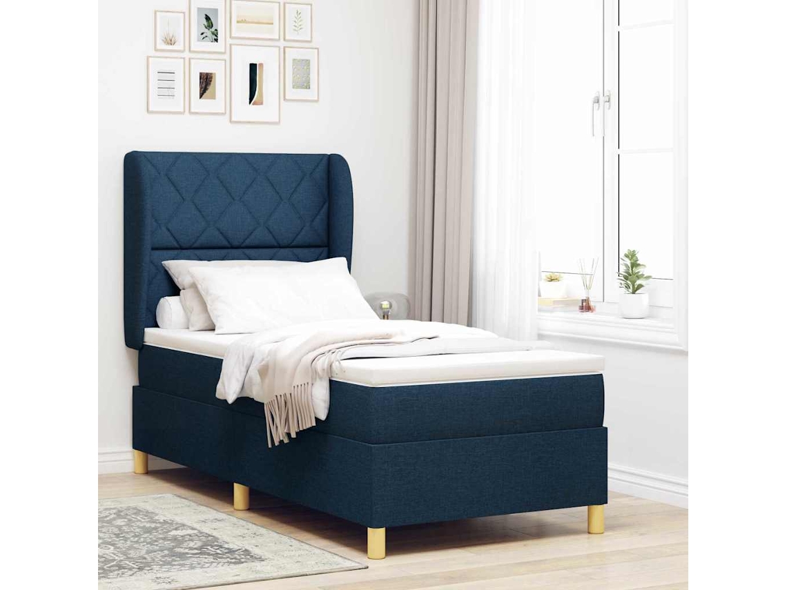 Vidaxl Cama Box Com Cabeceira Manual Azul 200 X 100 Cm Tecido