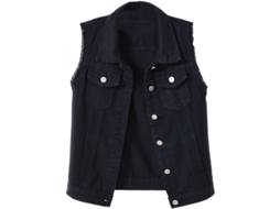 Rebe-chaleco Vaqueros Cortos Para Mujer Sin Mangas Botones Casual Algodón 80% Verano Primavera Otoño Pequeño Negro