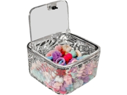 Organizador de acessórios de cabelo, porta-presilhas, caixa transparente com tampa.