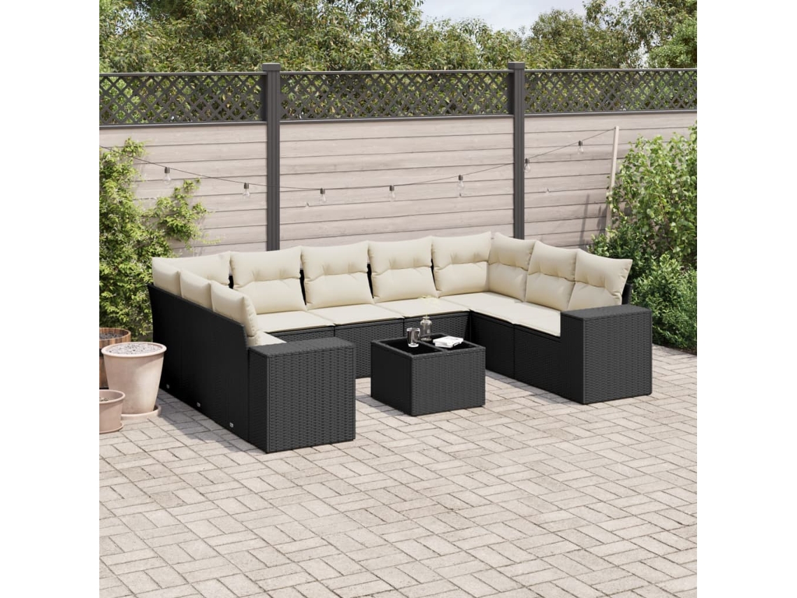 Vidaxl 10 Pcs Conjunto Sofás De Jardim C/ Almofadões Vime Pe Preto