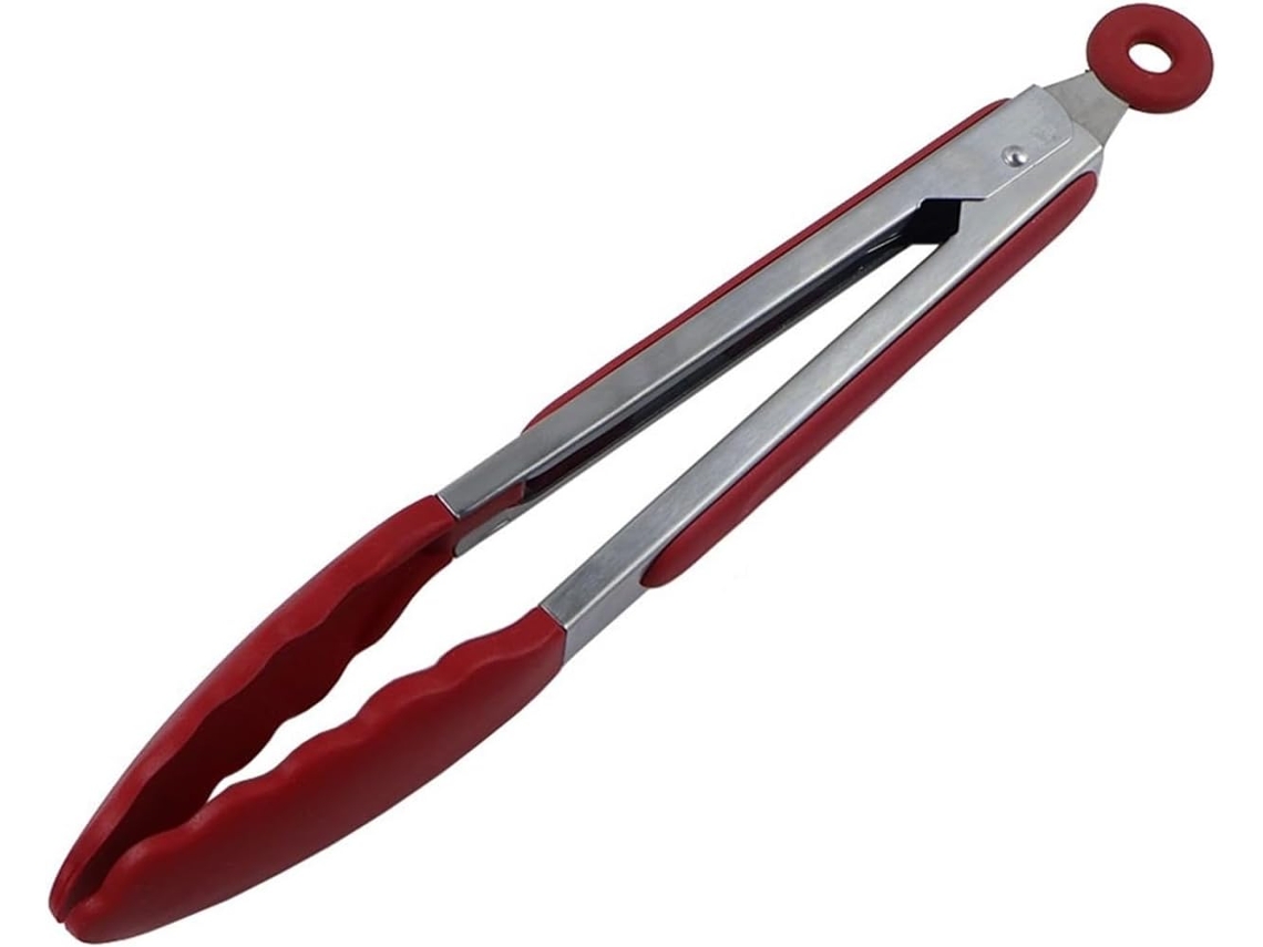 Pinça Para Churrasco De Silicone E Aço Inoxidável 9 12 Polegadas Pontas Antiderrapantes, Vermelha
