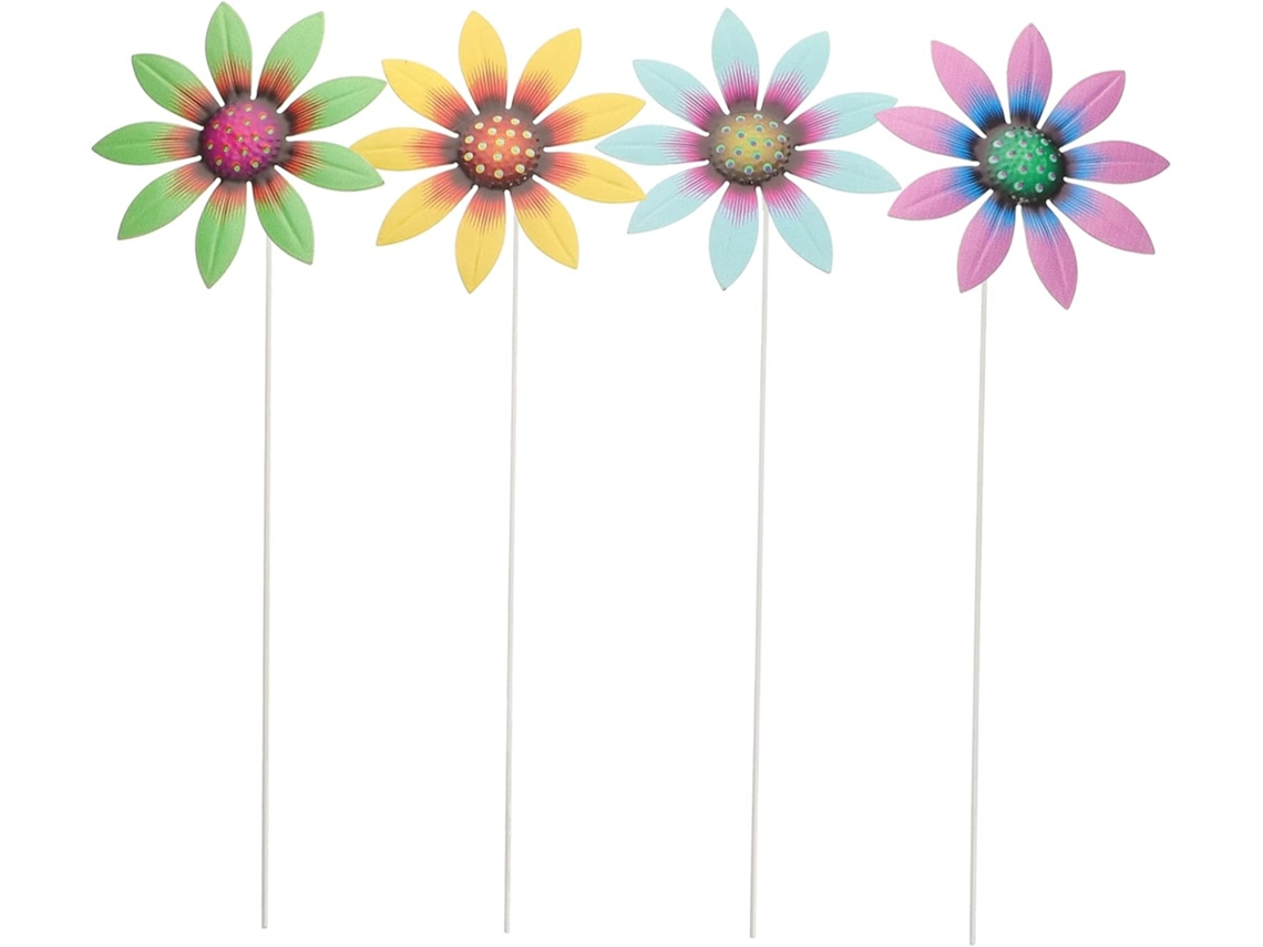 Conjunto De 4 Estacas De Metal Para Decoração De Jardim Com Flores, Ideais Para Gramados E Pátios Ex Gokoco