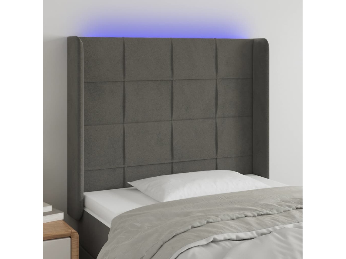 Vidaxl Cabeceira De Cama C/ Led Veludo 103x16x118/128 Cm Cinza-escuro