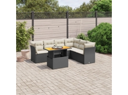 Jogo de Sofá 7 Peças P/ Jardim C/ Almofadões Vime Pe Preto Dkd Home Decor
