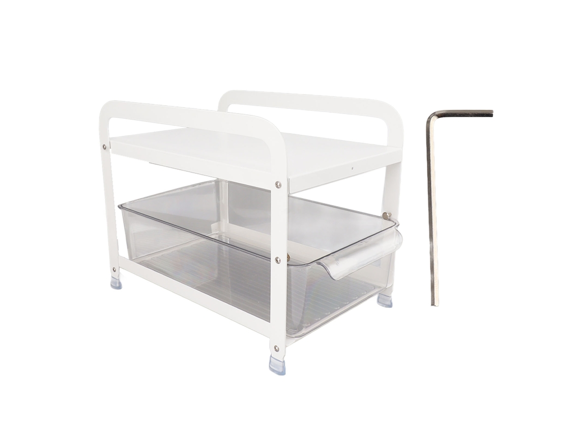 Prateleira de armazenamento de 2 níveis para copos, pull out, organizador de mesa, multifuncional, branco | S/MARCA