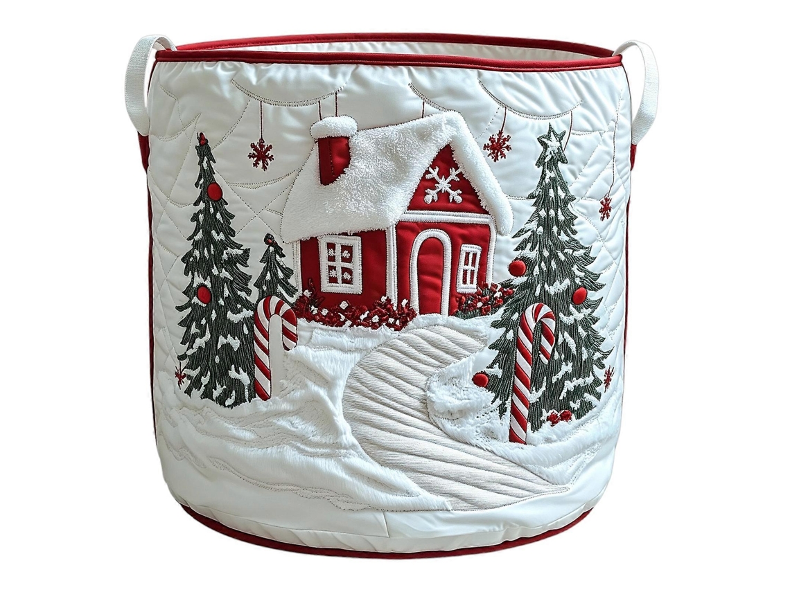 Cesto De Roupa Acolchoado Natal Poliéster Com Alças Multicolorido Para Quarto