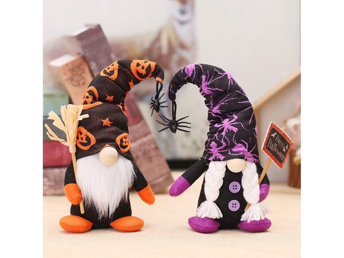 Decoração de Halloween LINJOU com gnomes, 2 peças, branco