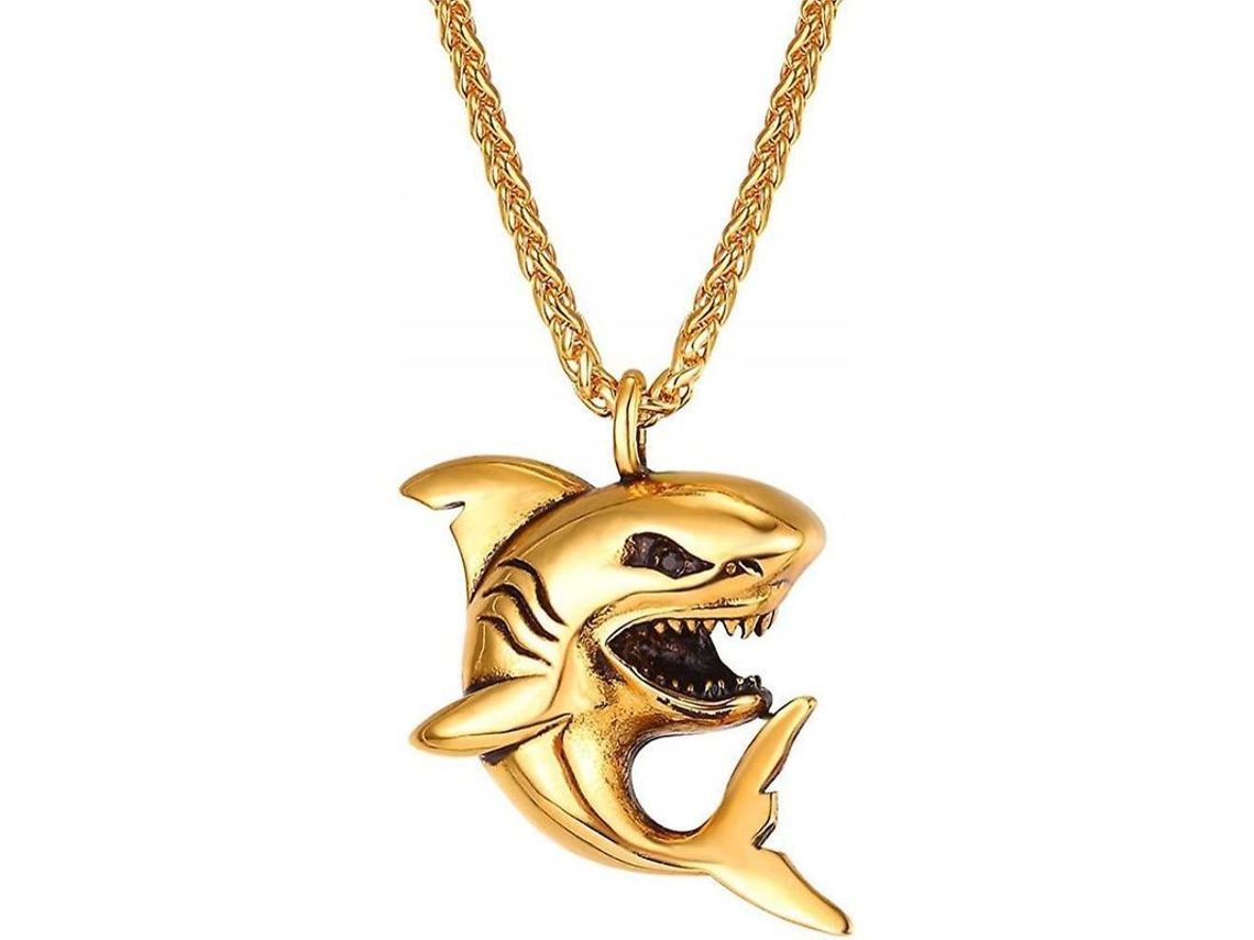 2026 colgante de Tiburón/pez/delfín Collar de Acero Inoxidable para Hombres Niños Joyería Animal 02 Tiburón Dorado