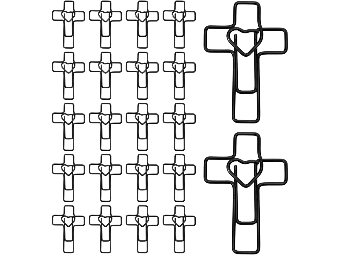 Artibetter 100-clipes De Papel Metálicos Para Estudo Bíblico, Em Formato De Coração E Cruz, Material Metálico Preto