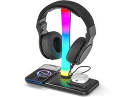 Suporte Gaming ZYBLSSBB 3em1, preto, carregador sem fio 15W, luzes RGB