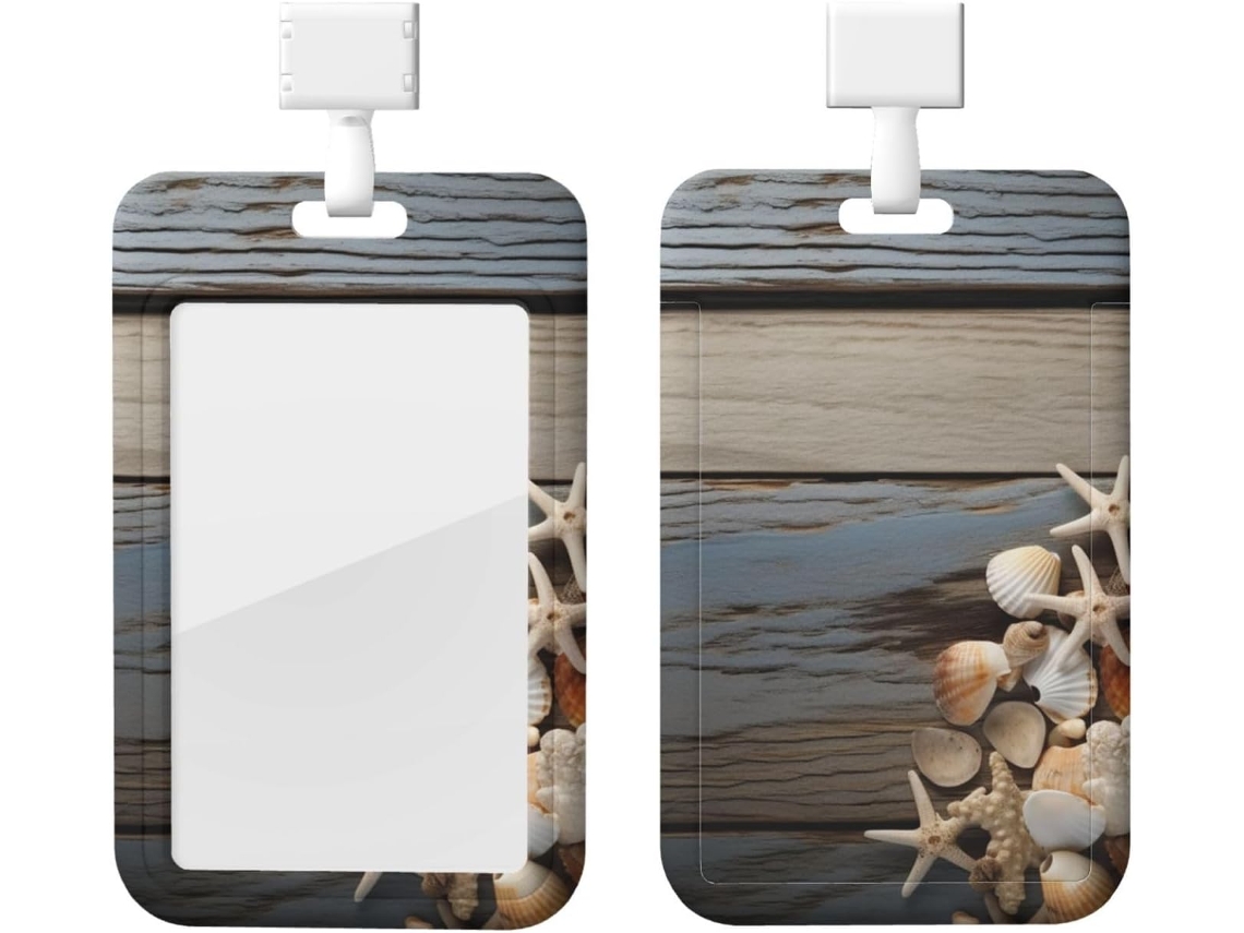 Porta Crachá Com Conchas Marinhas Sobre Uma Placa De Madeira, Capa Protetora Vertical Com Cordão, Estojo De Plástico