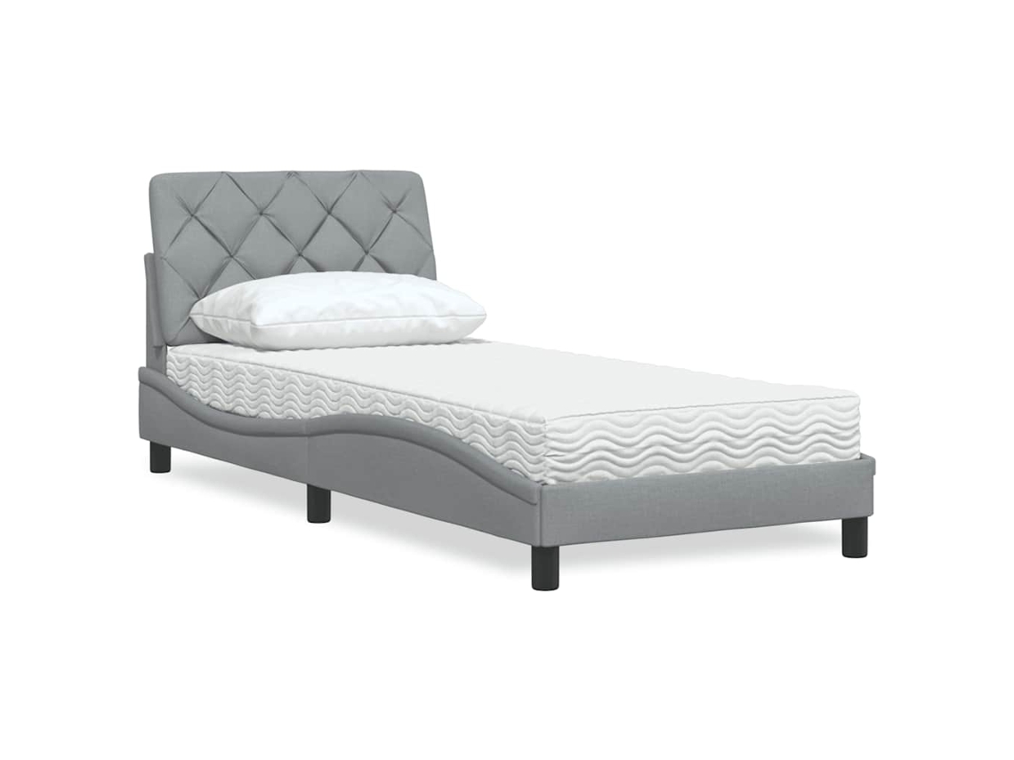 Vidaxl Cama Com Colchão 90x190 Cm Tecido Cinzento-claro