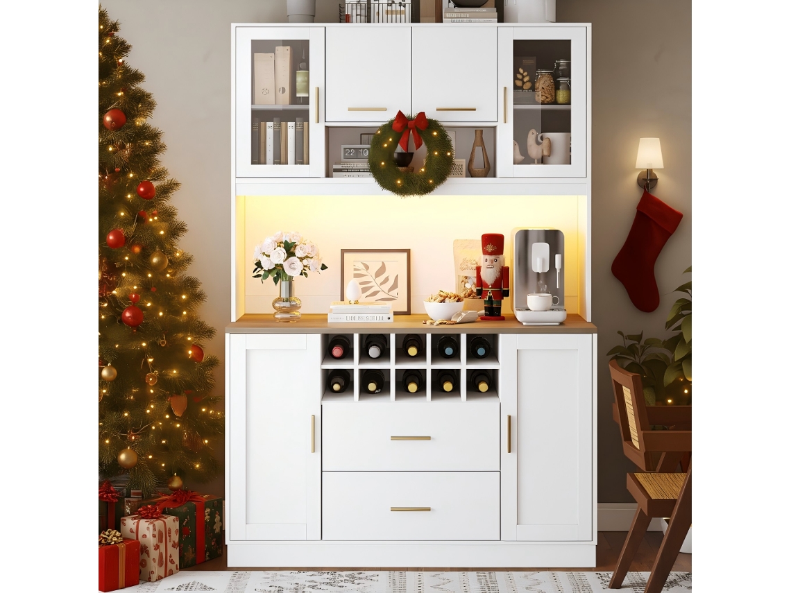 Móvel Alto Bicolor Preto Branco 120x36,3x180cm Equipado Com Led, Tomada, Seis Portas E Duas Grandes Gavetas Práticas