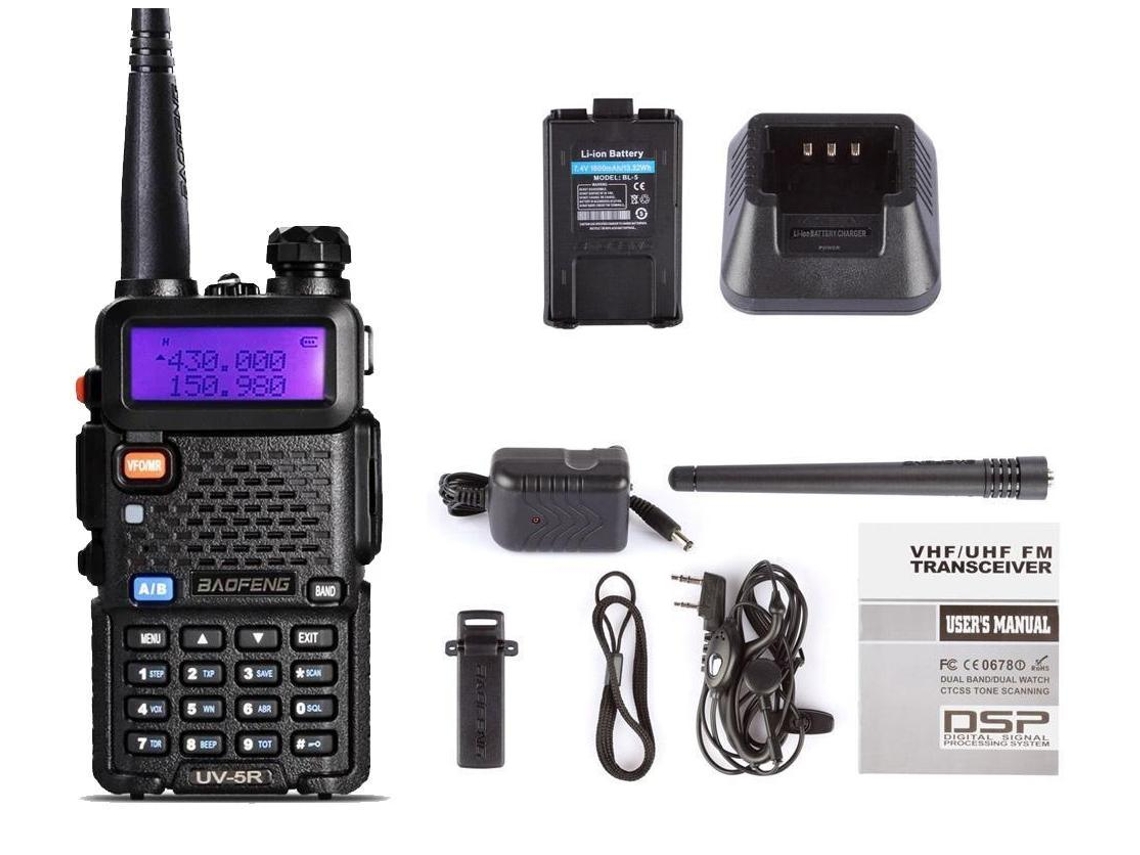 Rádio Walkie Talkie De Caça Baofeng Uv 5r Vhf Uhf De Banda Dupla Preto Brilvibera