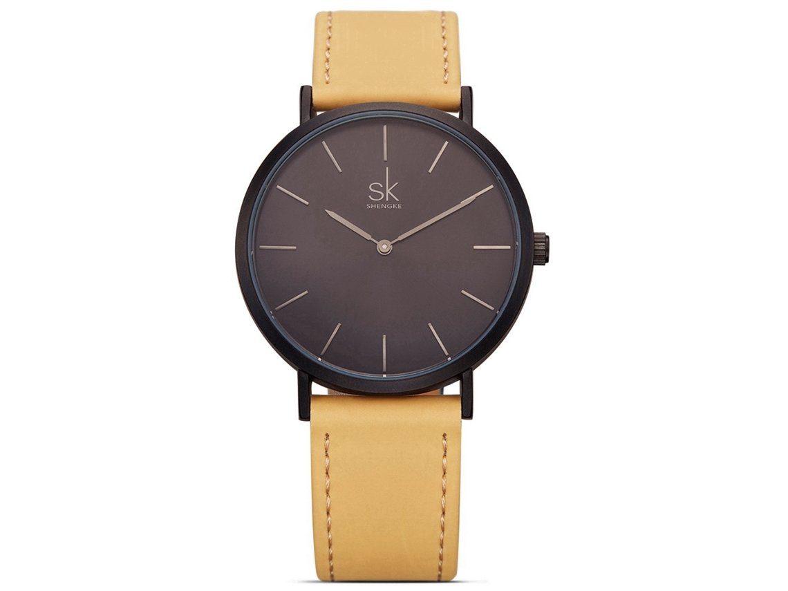 Relógio de Pulso Feminino Simples de Quartzo com Pulseira de Couro Pu Marrom Shengke
