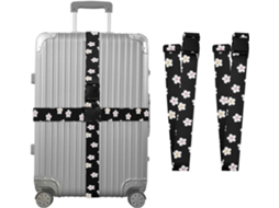 Conjunto De 2 Cintas Bagagem Personalizáveis Com Fivelas, Estampa Floral Branca, Para Malas De Viagem, Na Cor Preta