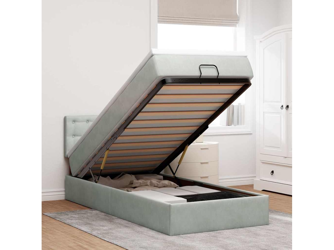 Estrutura cama otomana colchão 90x200 cm veludo cinzento claro