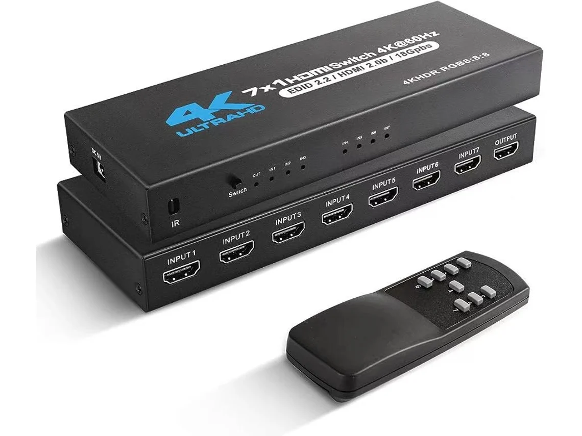 Switch Hdmi Inf 7x1 Com 4k60hz E Controle Remoto Ir, Para Ps5, Ps4, Xbox E Dvd Player. Brilvibera