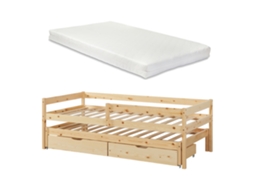 Cama de Rodízio para Crianças Sonkajärvi com 2 Gavetas 1 Colchão 90X200Cm Madeira [EN.CASA]