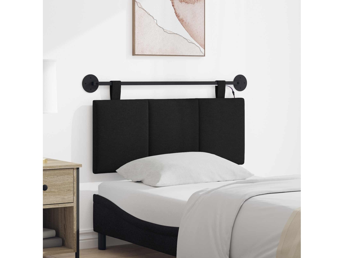 Vidaxl Cabeceira Suspensa Com Luz Led Preto Tecido