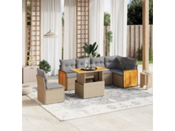 7 Pcs Conjunto De Sofás P/ Jardim Com Almofadões Vime Pe Bege Dkd Home Decor