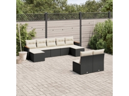 Vidaxl 9 Pcs Conjunto De Sofás P/ Jardim C/ Almofadões Vime Pe Preto