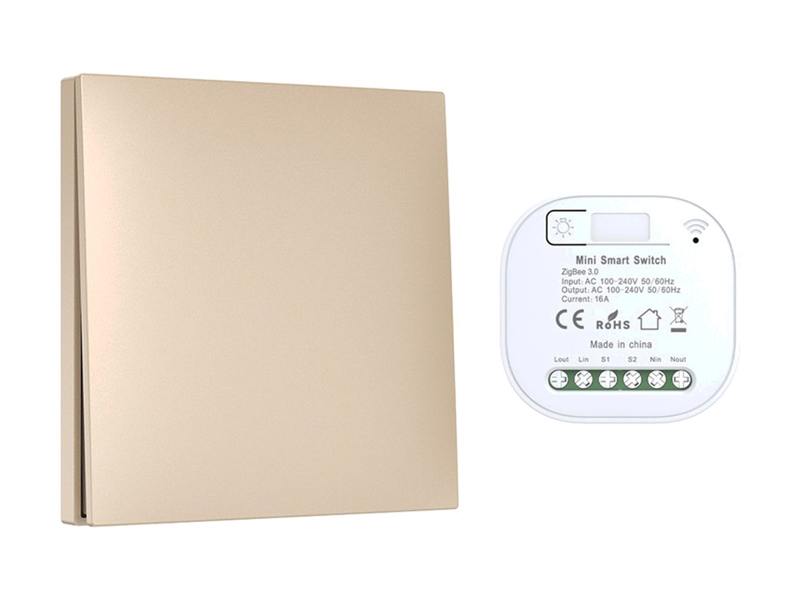 Interruptor Sem Fio Autoalimentado Tuya Zigbee 1 Botao 1 Comando Dourado