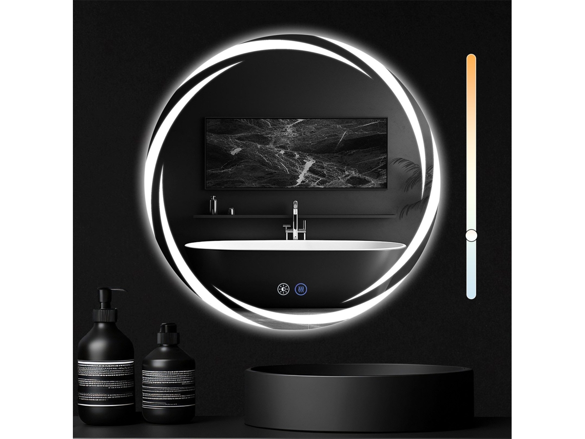 Nettlife Espelho Com Iluminação Para Casa De Banho Espelho Redondo Led Para Casa De Banho 60 Cm Espelho Redondo Ip44 Para Casa De Banho