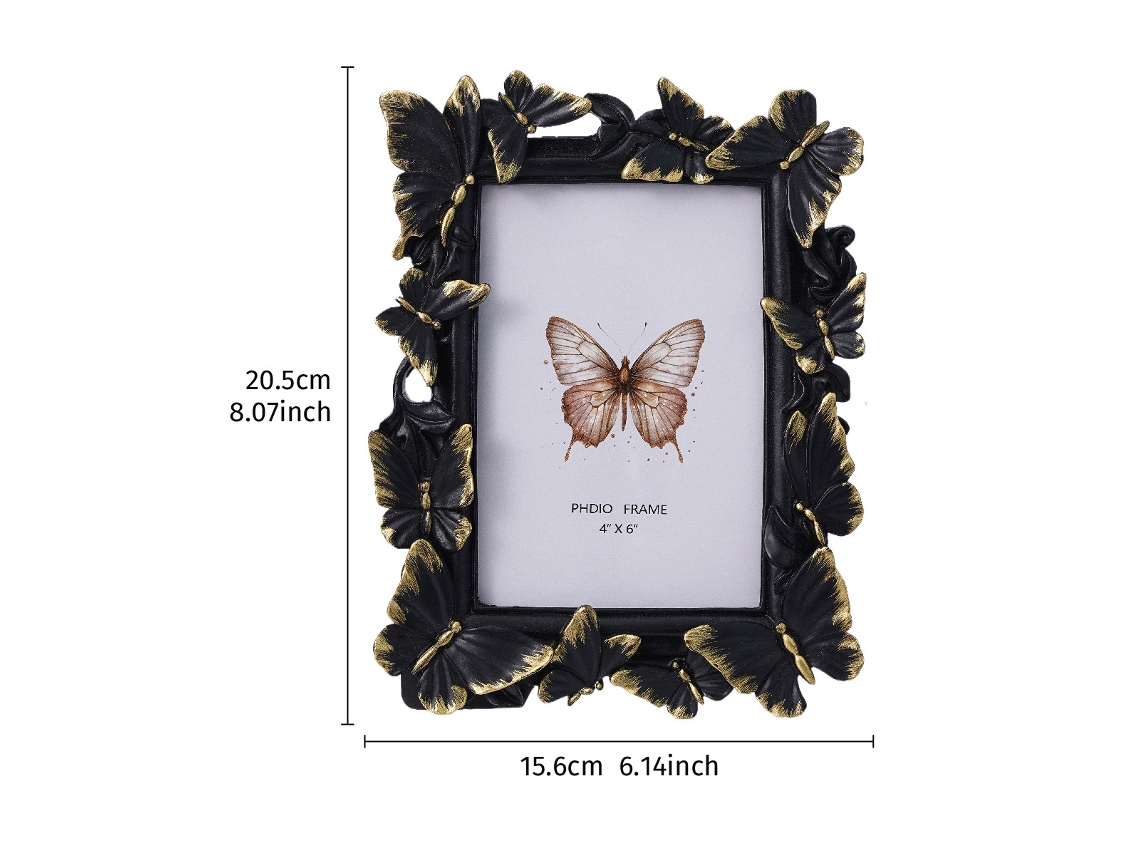 Quadro De Fotos Com Relevo De Borboleta Estilo Europeu, Preto E Dourado, 6 Polegadas