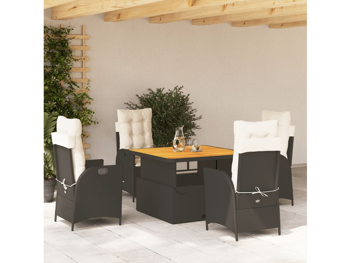 Vidaxl 5 Pcs Conjunto De Jantar P/ Jardim C/ Almofadões Vime Pe Preto