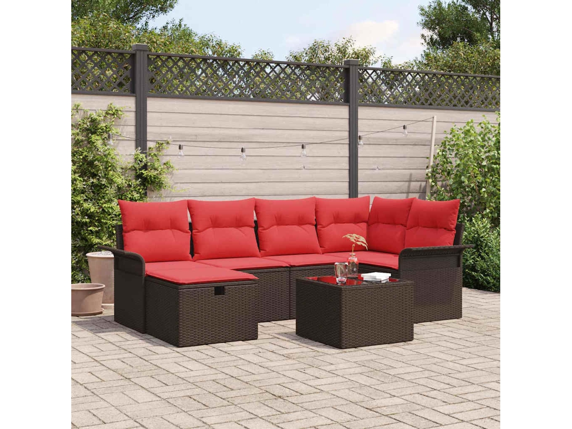 Vidaxl Conjunto De Sofá De Jardim 7 Unid. Rattan Sintético