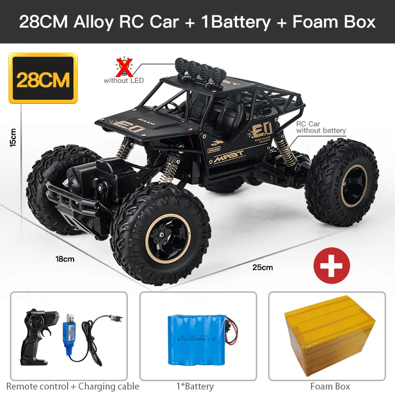 (28 Cm, Preto) Veículo Off-road Com Controle Remoto Sem Fio 2.4g E Luz Led, Brinquedo Para Meninos