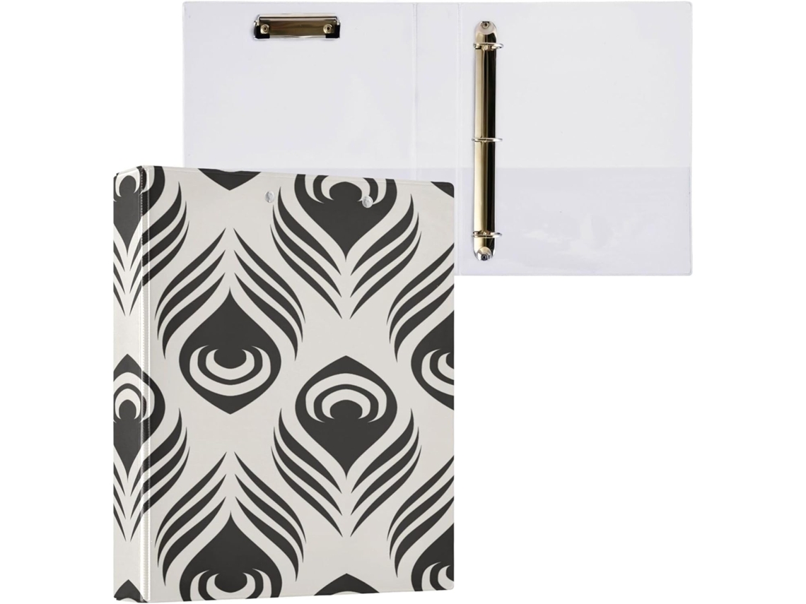 Pacote com 1 Pasta de Argolas 3,8 Cm Bolsos, 1/2 Pastas para Estudantes, Capa Dura, Estampa Estilizada Pavão.