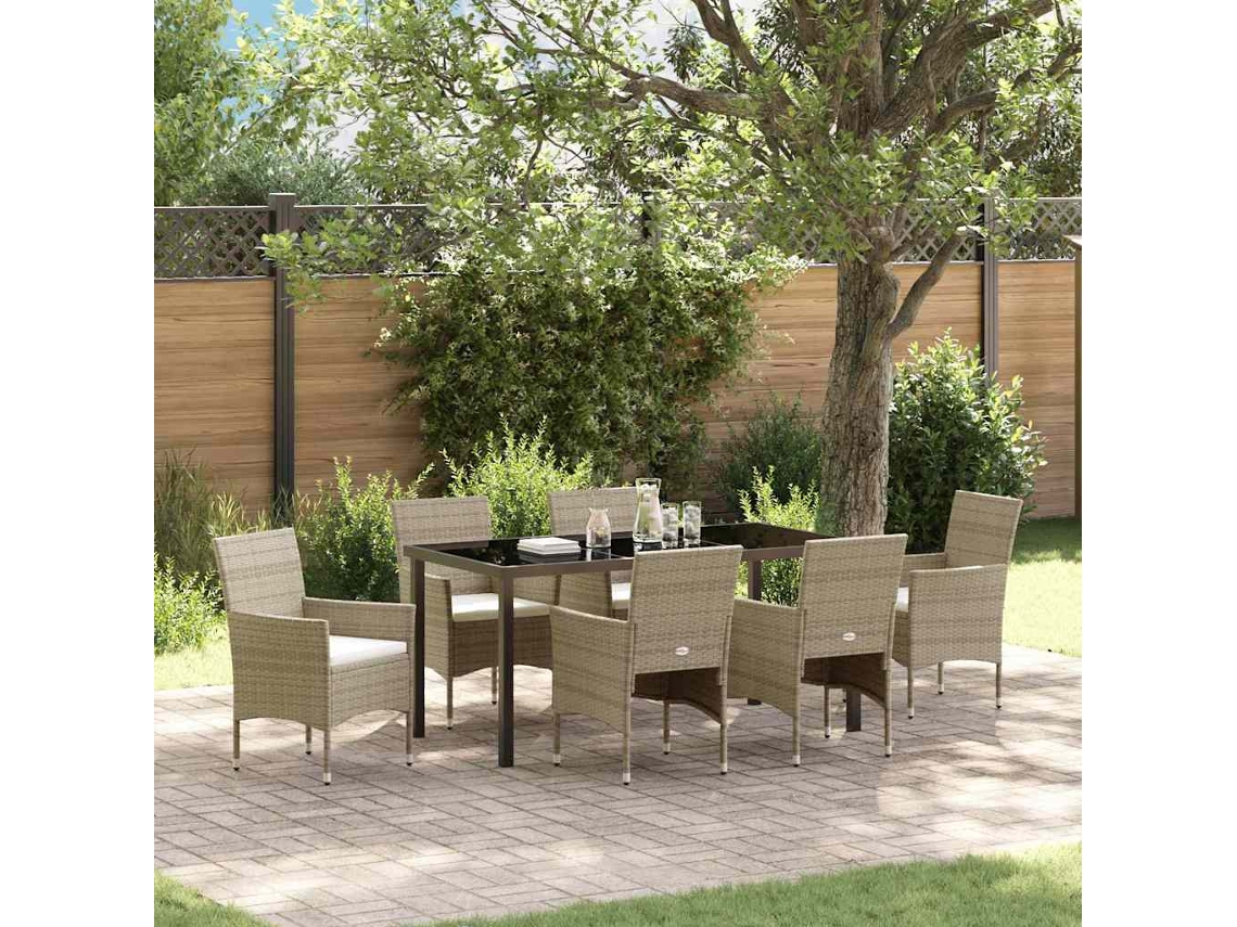Vidaxl Conjunto de Jantar para Jardim com Almofada 7 Pcs Bege Vime Pe