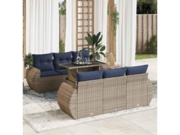 Vidaxl 7 Pcs Conjunto Sofás Jardim Almofadões Vime Pe/acácia Cinzento