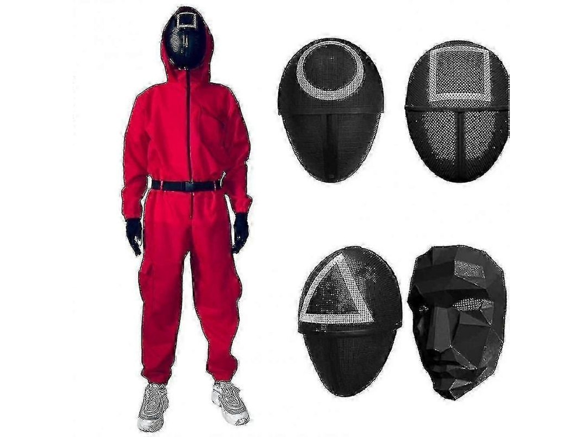 Traje De Cosplay Unisex Macacão + Máscara Squid Game Para Halloween E Festivais Temáticos Quadrado L