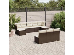 Conjunto 10 Peças Sofás De Jardim Com Almofadões Vime Pe Marrom Dkd Home Decor