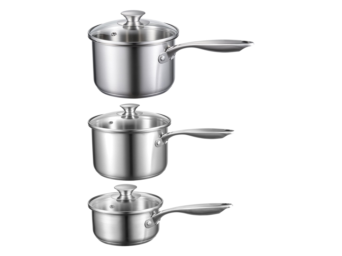 Conjunto de Panelas e Caçarolas 0 95 1 89 2 84 L com Tampa Vidro para Sopa Legumes Cabo Ergonômico Aço Inoxidável Adequada Lava Louças Acabamento