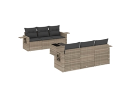 Conjunto de 7 Sofás Jardim com Almofadões Vime Pe Cinzento Claro MAISON EXCLUSIVE (7 pcs)