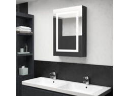 Vidaxl Armário Espelhado Casa De Banho Led 50x13x70cm Preto Brilhante