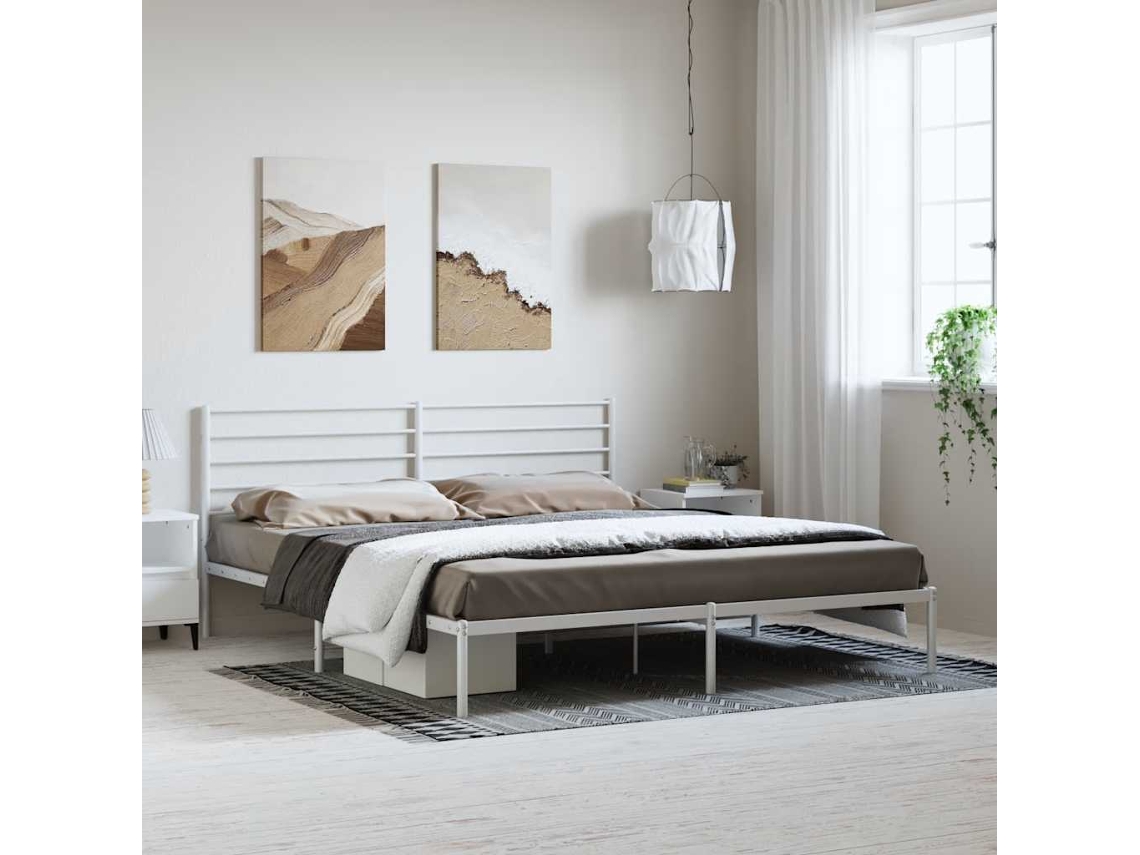 Vidaxl Estrutura De Cama Com Cabeceira 183x213 Cm Metal Branco