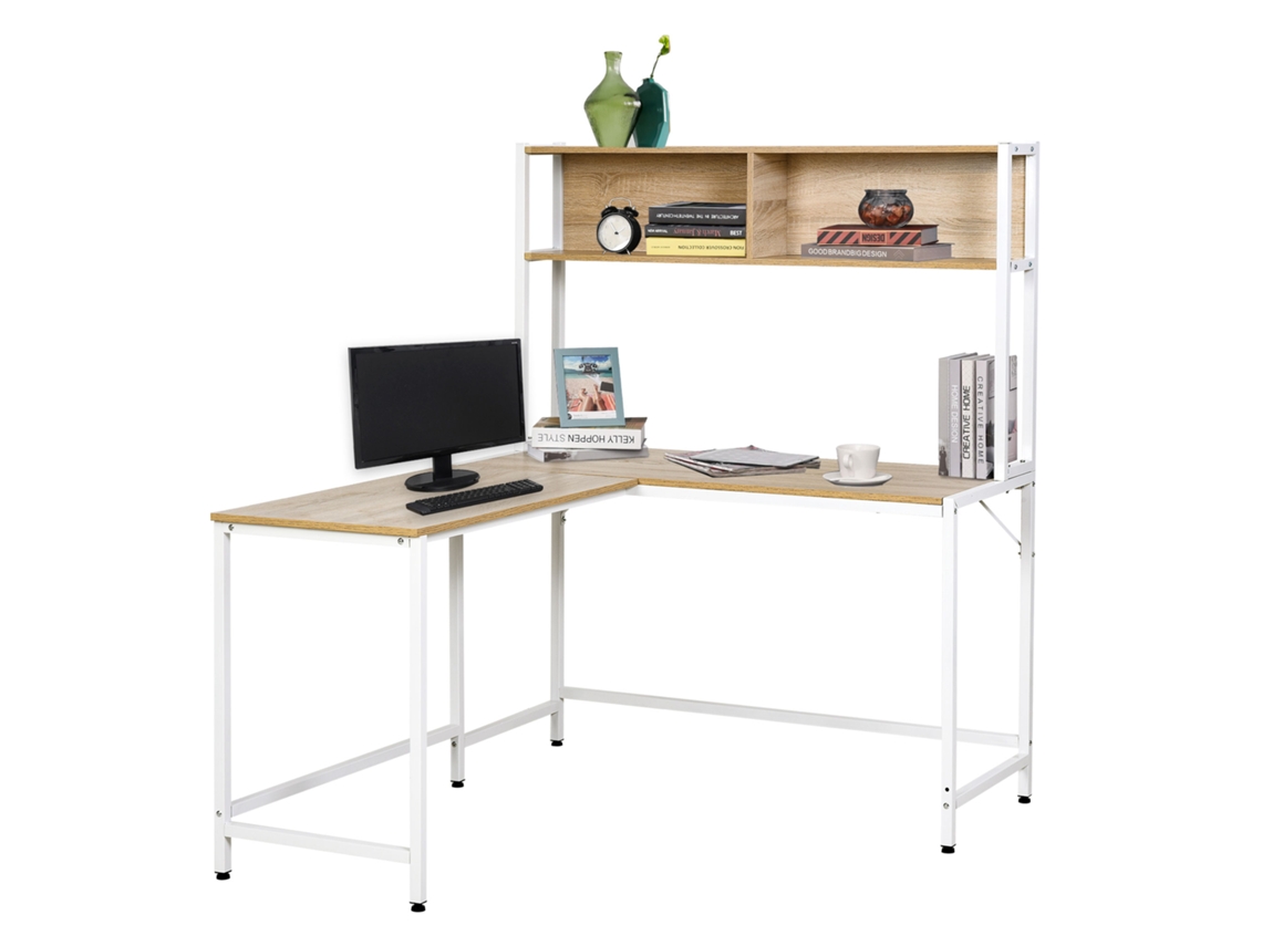 Mesa em L de Tom Madeira com Prateleiras Altas S/MARCA (140x125x149 cm)