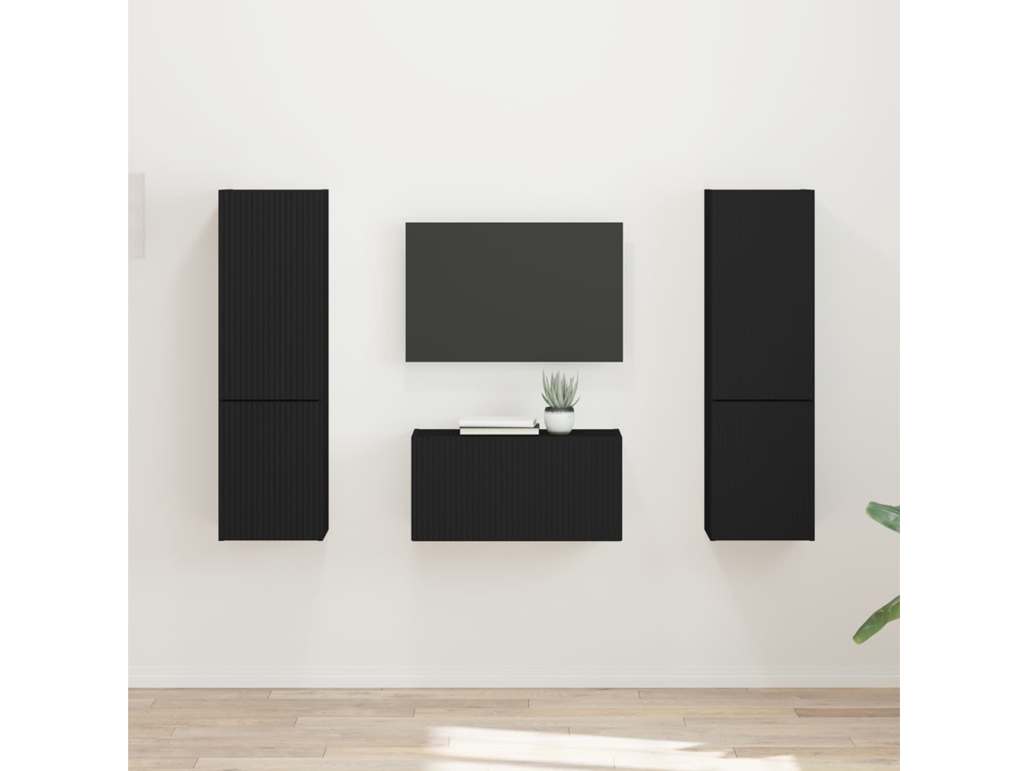 Vidaxl Conjunto De Móvel De Tv 5 Pcs Preto Madeira Processada