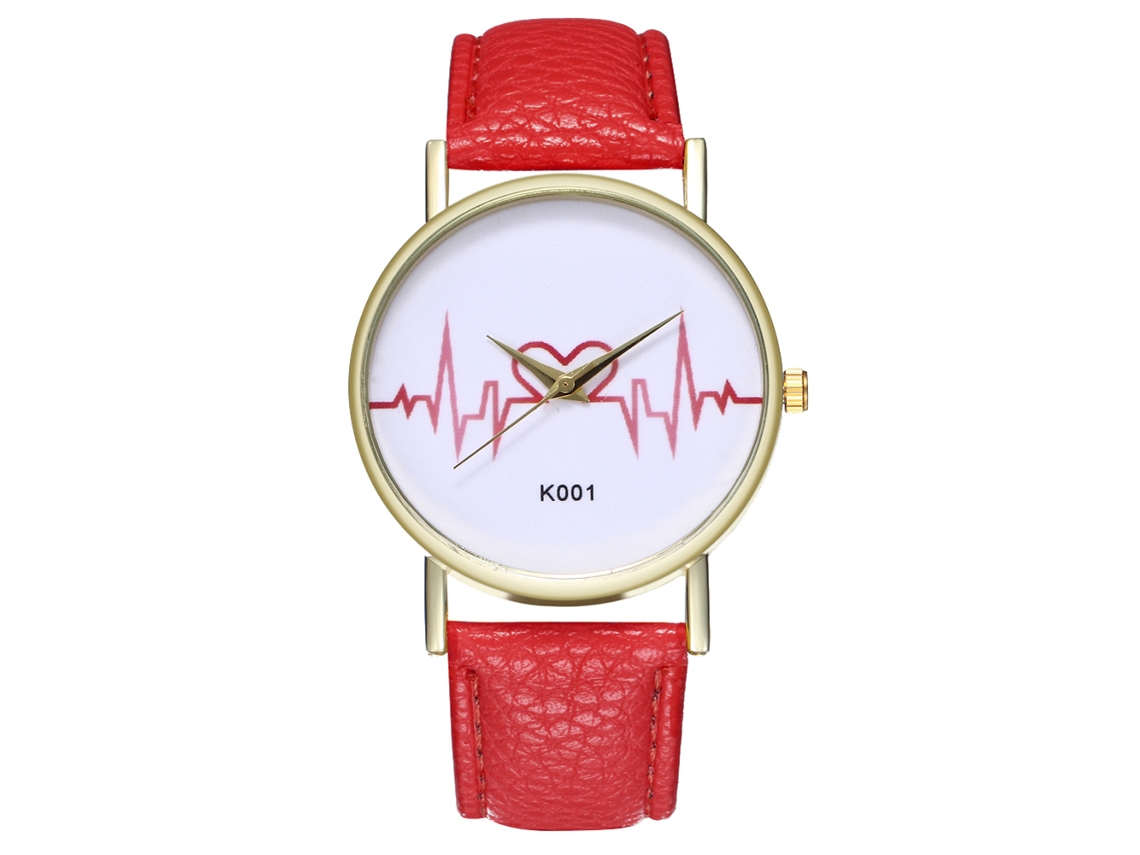 Relógio Analógico de Pulso Feminino Simples com Cinto de Couro Pu Quartz Vermelho