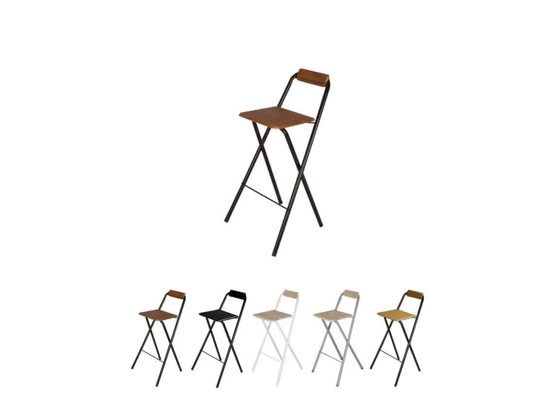 Taburete Plegable Alto De Metal Extra Grueso Con Reposapies Para Cocinas Y Bar | Silla Con Respaldo Resistente Negra / Nogal Unidad