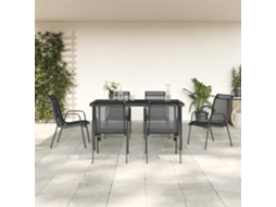 Conjunto 7 Pcs De Jantar Para Jardim Aço E Textilene Preto Dkd Home Decor