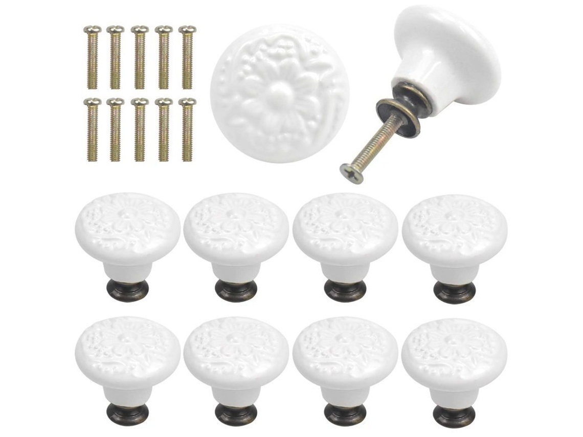 10 Manijas de Cerâmica Vintage, Pomos Redondos 34mm, para Móveis, Portas, Cozinha, Crianças